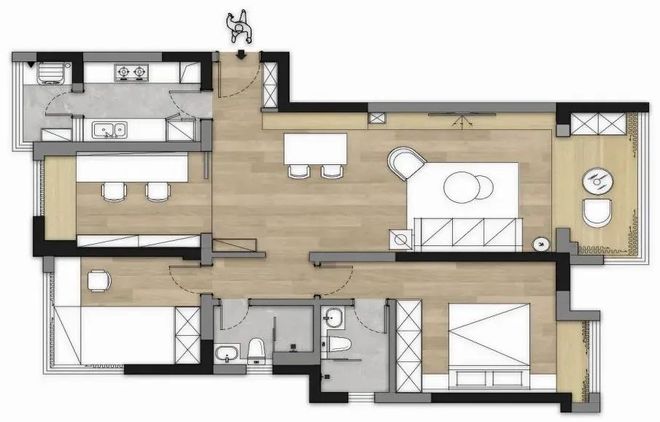 80㎡精装房改造地台+半开放式书房全屋智能系统提升空间格调(图3)